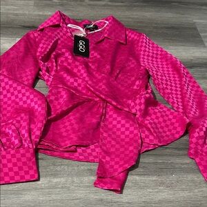 GiGiO Fuchsia Checkered Women's wrap blouse